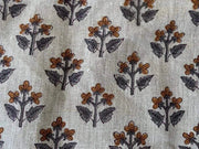 Small Flower Block Print Handloom Linen Fabric ,upholstery Fabric, pillow Cover Fabric, Thick fabric natural linen - Rohiyaan